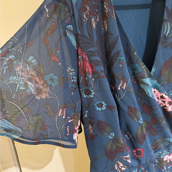 City Chic Floral Wrap Blouse - Blue and Pink - Picture 3 of 6